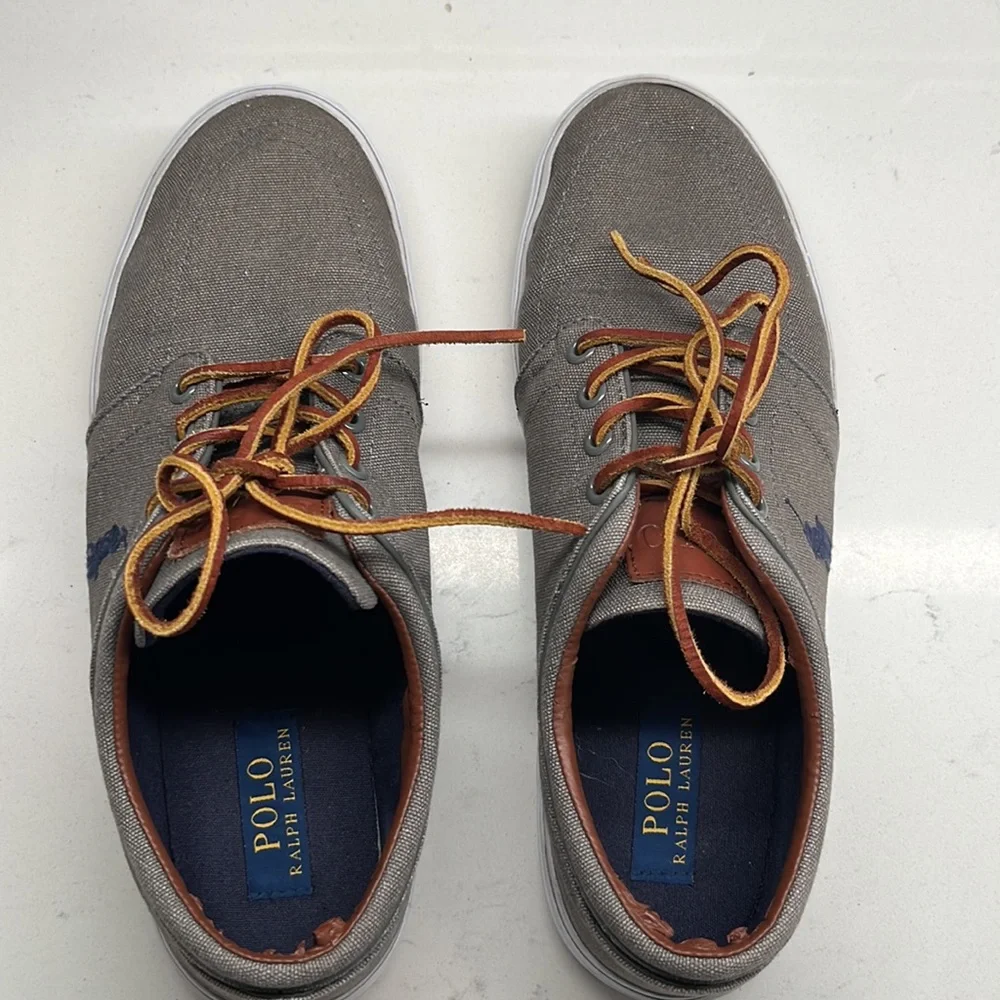 Polo‎ Ralph Lauren Faxon Low Gray Canvas Sneaker Mens Sz 9.5D Blue Pony